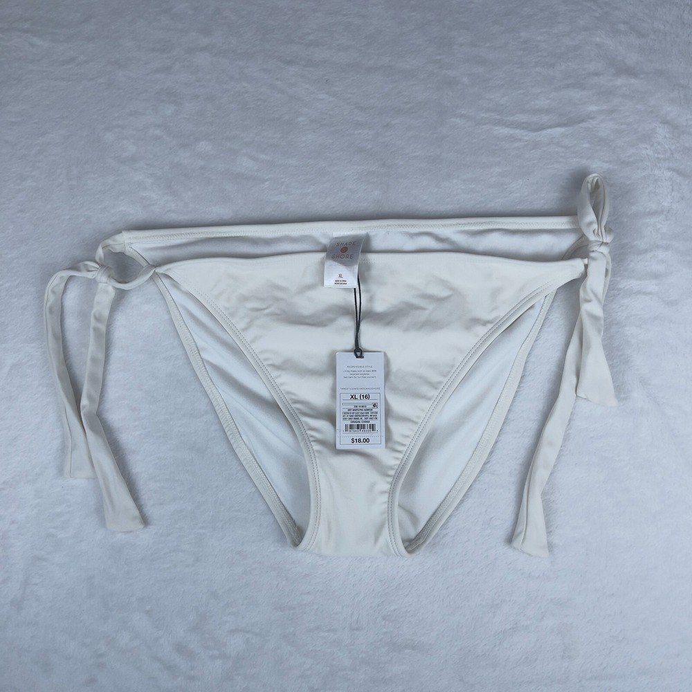Shade & Shore Bikini Bottom Womens XL White High Leg Side-Tie Hipster Cheeky